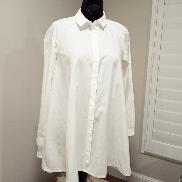 MAEVE WHITE FLARED LONG SLEEVE SHIRT US SZ 6 100% COTTON - Picture 1 of 6